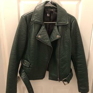 Faux leather motorcycle jacket.